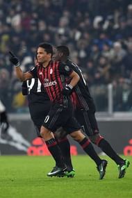 TURIN, ITALY - JANUARY 25:  Carlos Bacca of AC Milan celebrates a goal during the TIM Cup match between Juventus FC and AC Milan at Juventus Stadium on January 25, 2017 in Turin, Italy.  (Photo by Valerio Pennicino/Getty Images)